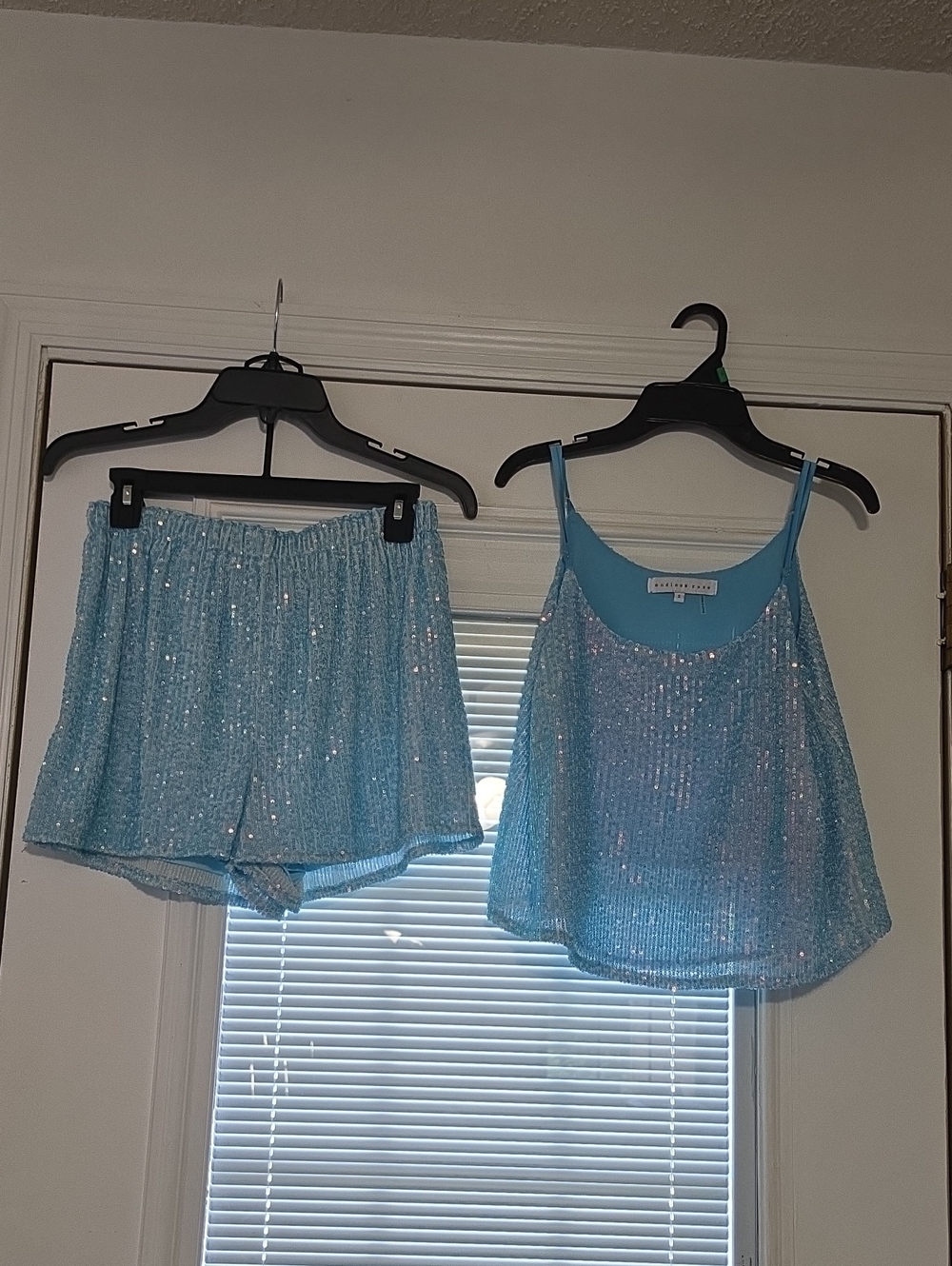 Endless Rose Light Blue Sequin Cami & Shorts Set